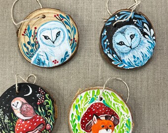 Hand painted wooden ornament of an Owl