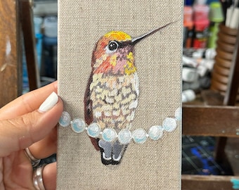 Hummingbird with pearls original miniature painting