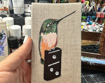 Hummingbird with domino original miniature painting