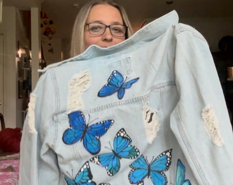 Hand painted Denim Jacket Butterflies