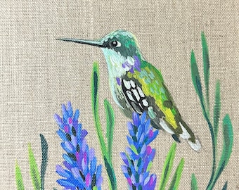 Hummingbird with lavender original painting