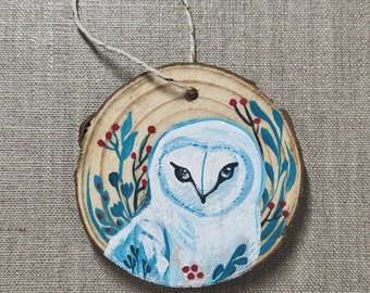 Hand painted wooden ornament of an Owl