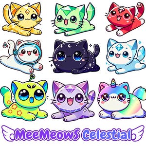 MeeMeows Celestial pack, Aphmau Cute Cats clipart, MeeMeow, Alien, Galaxy, Ruby, Emerald, Rainbow, Gold, PNG images, Stickers, fan art