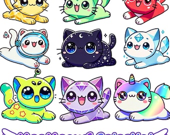 MeeMeows Celestial pack, Aphmau Cute Cats clipart, MeeMeow, Alien, Galaxy, Ruby, Emerald, Rainbow, Gold, PNG images, Stickers, fan art
