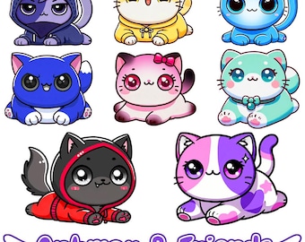 MeeMeows Aphmau & Friends pack, Cute Cats clipart, MeeMeow, Aaron, Ein, KC, Zane, Mac, Kim, Aphmau friends, PNG images, Stickers, fan art