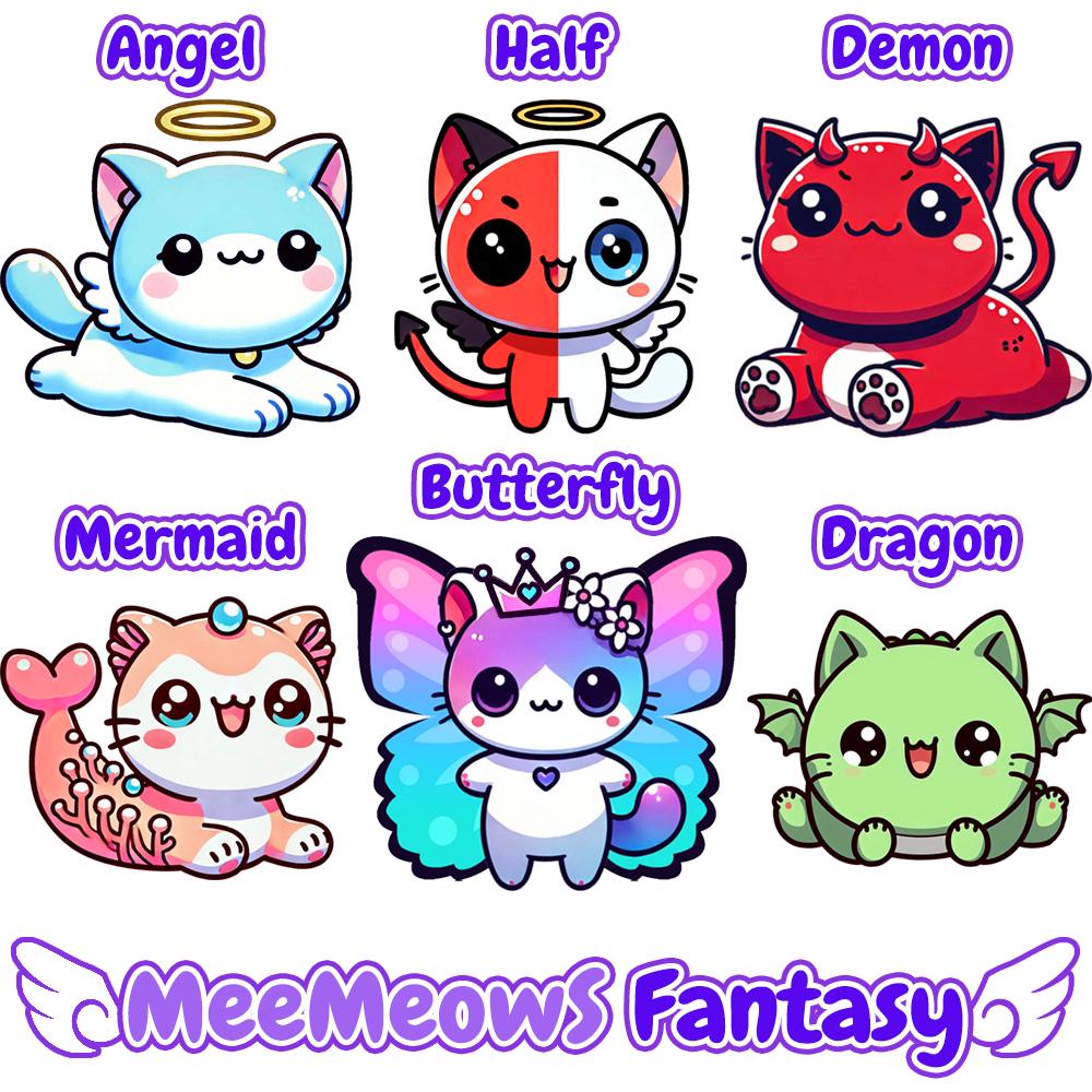 MeeMeows Fantasy pack, Aphmau Cute Cats clipart, MeeMeow, Celestial, Angel, Demon, Dragon, Mermaid, Butterfly, PNG images, Stickers, fan art