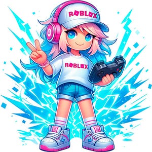 Roblox PNG, Roblox Girl, Gamer Girl with Gamepad, Roblox cute character, T-shirt kids print, high resolution image, digital design, game art