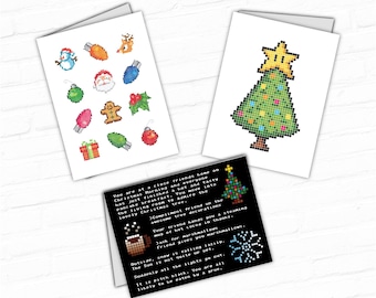 Pixel Art Printable Christmas Cards Set of 3 Fun Christmas Nerdy Xmas Geeky Holidays Sprite Art Video Game Funny Gaming Christmas Pixel Pack