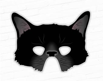 Black Cat Printable Mask Halloween Witches Animal Kitty Kitten Paper Costume For Kids