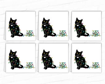 Cat Gift Tags Black Cats Printable Christmas Gift Tags Xmas Etsy
