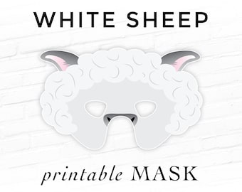 Printable White Sheep Mask Easter Mask Lamb Chop Lanolin Bo White Sheep Little Bo Peep Baby Barnyard Farm Animals Living Nativity Set Mask
