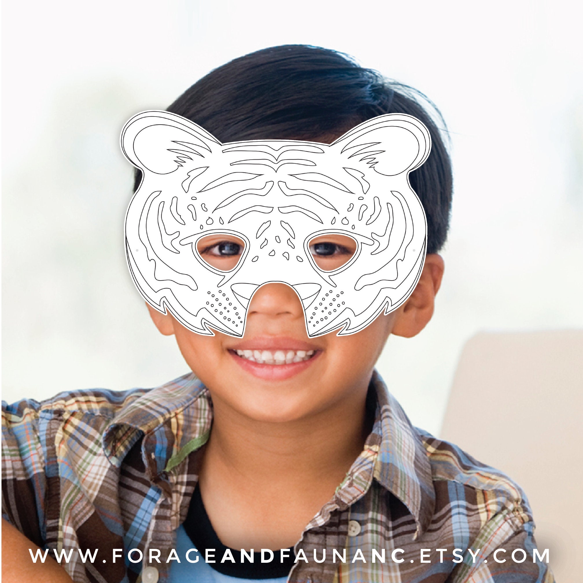 Tiger Mask Coloring In Tiger Coloring Book Activity Printable Mask Bengal Siberian | Etsy