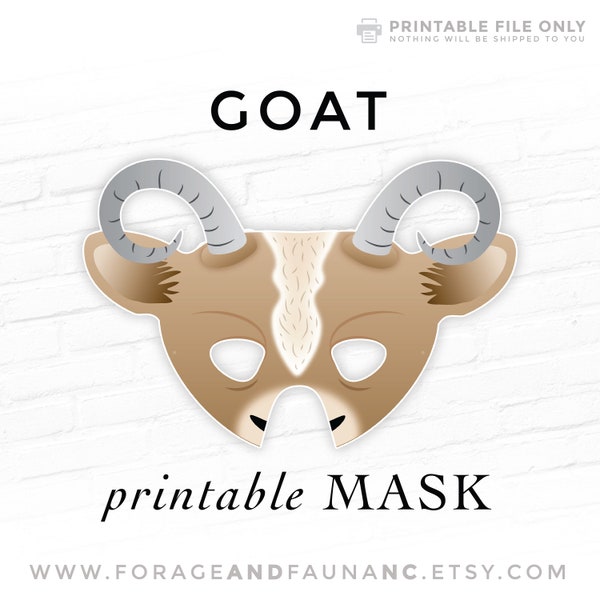 Goat Printable Costume Face Mask Nativity Theater Mask Halloween Birthday Party Mask Barnyard Farm Costume Capricorn Billy Nannie Cosplay