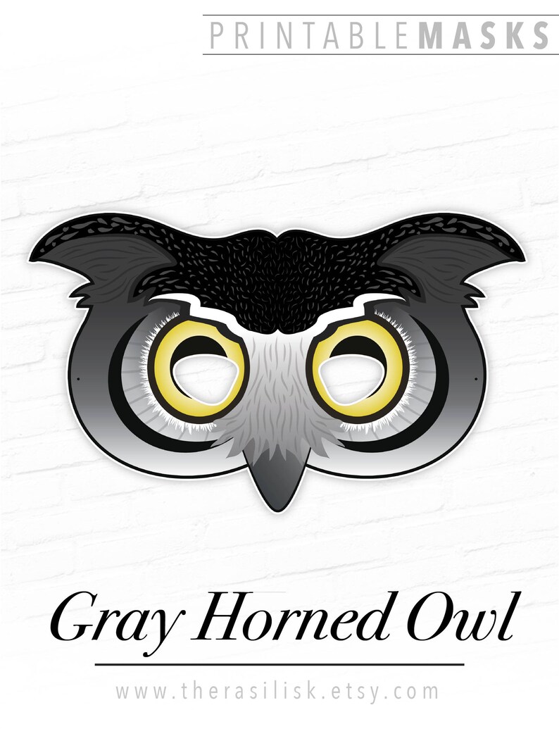 Printable Gray Owl Mask Horned Owl Mask Printable Bird Mask | Etsy