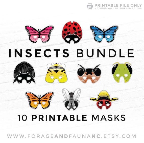 Bug & Insect Bundle of 10 PRINTABLE Costume Masks Fly - Etsy