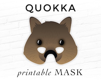Quokka Mask Printable Animal Mask Paper Mask Marsupial Mask Australia Animals Cute Animal Costume Mask Easy DIY Mask Photo Booth Prop Kids