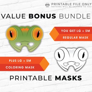 Gecko Mask Value Bundle! Full Color and Coloring Versions Lizard Animal Masks Halloween Costume Reptile Herper Paper Mask Activity Page Kids