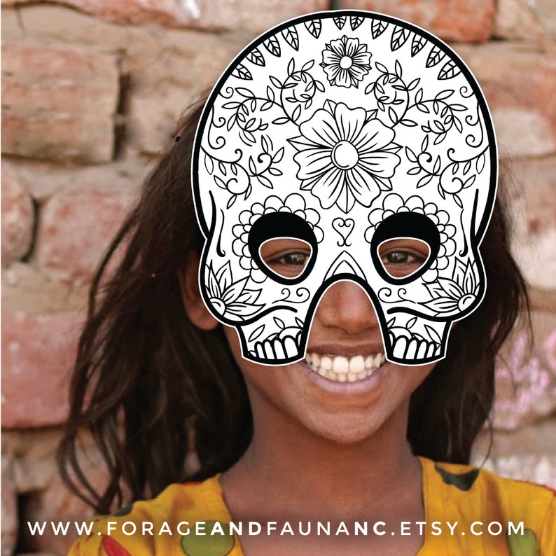Coloring Fun Day of the Dead Printable Mask Activity Mexican Sugar ...