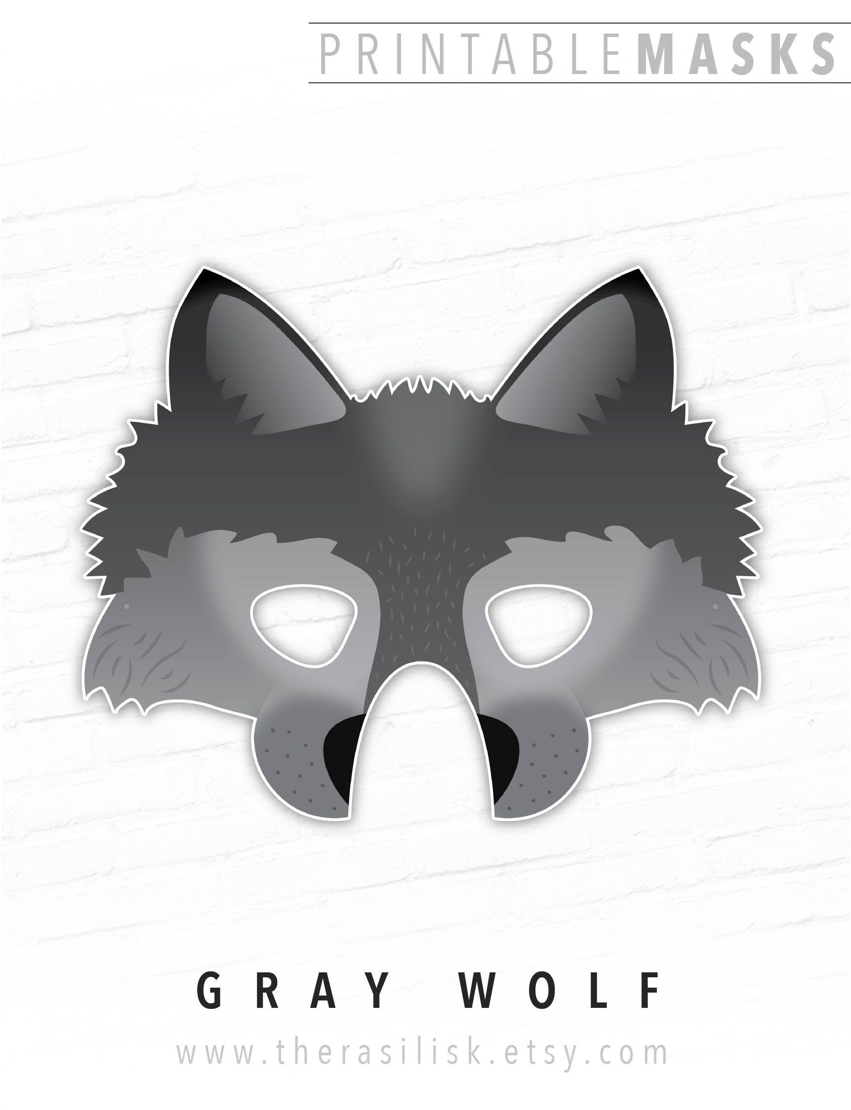Printable Halloween Mask Paper Mask Gray Wolf Printable