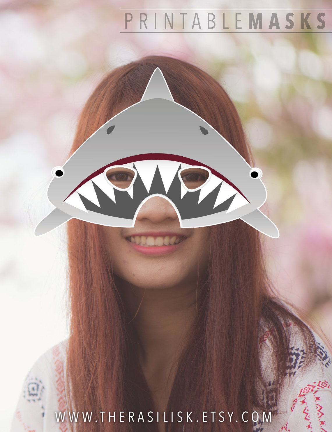 Shark Mask Printable Mask Great White Shark Party Mask - Etsy