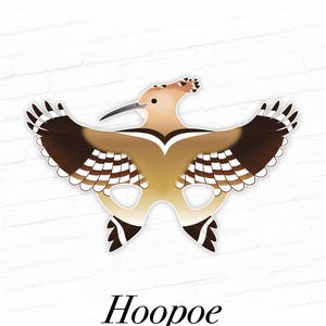 Hoopoe Mask, Bird Masks, Printable Bird Mask, Hoopoe Printable Mask, Paper Animal Masks, African Hoopoe, Wedding Photo Booth, Kids Costumes