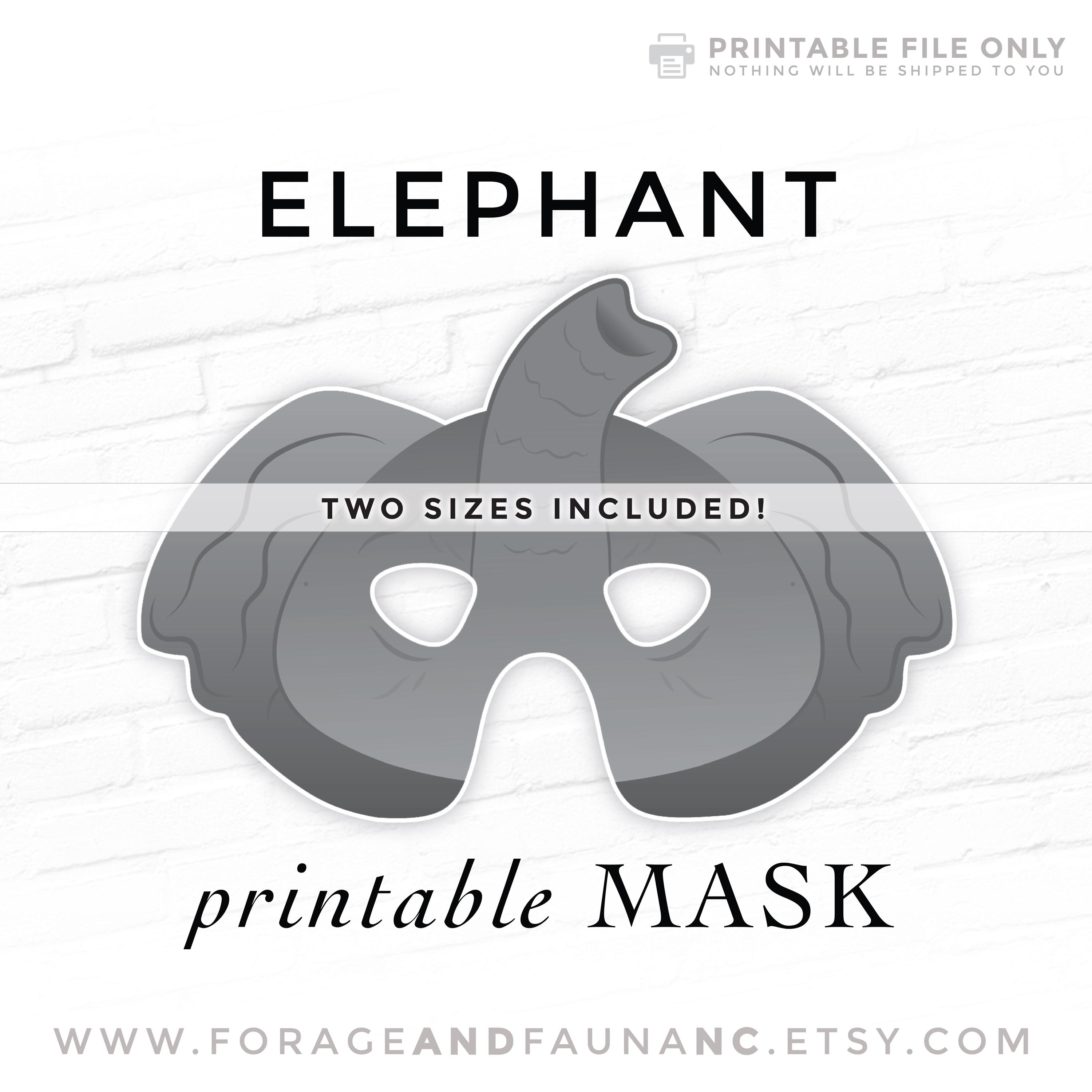 Elephant Printable Halloween Mask, Birthday Costume Party Masquerade Costume Printable PDF Photo Booth Prop Cosplay Africa Pretend Play