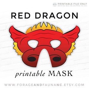 Red Fantasy Dragon Printable Halloween Animal Mask Photo Booth Props Kids Adults Cosplay Costume Lunar New Year Fairy Tale Mask Folktale
