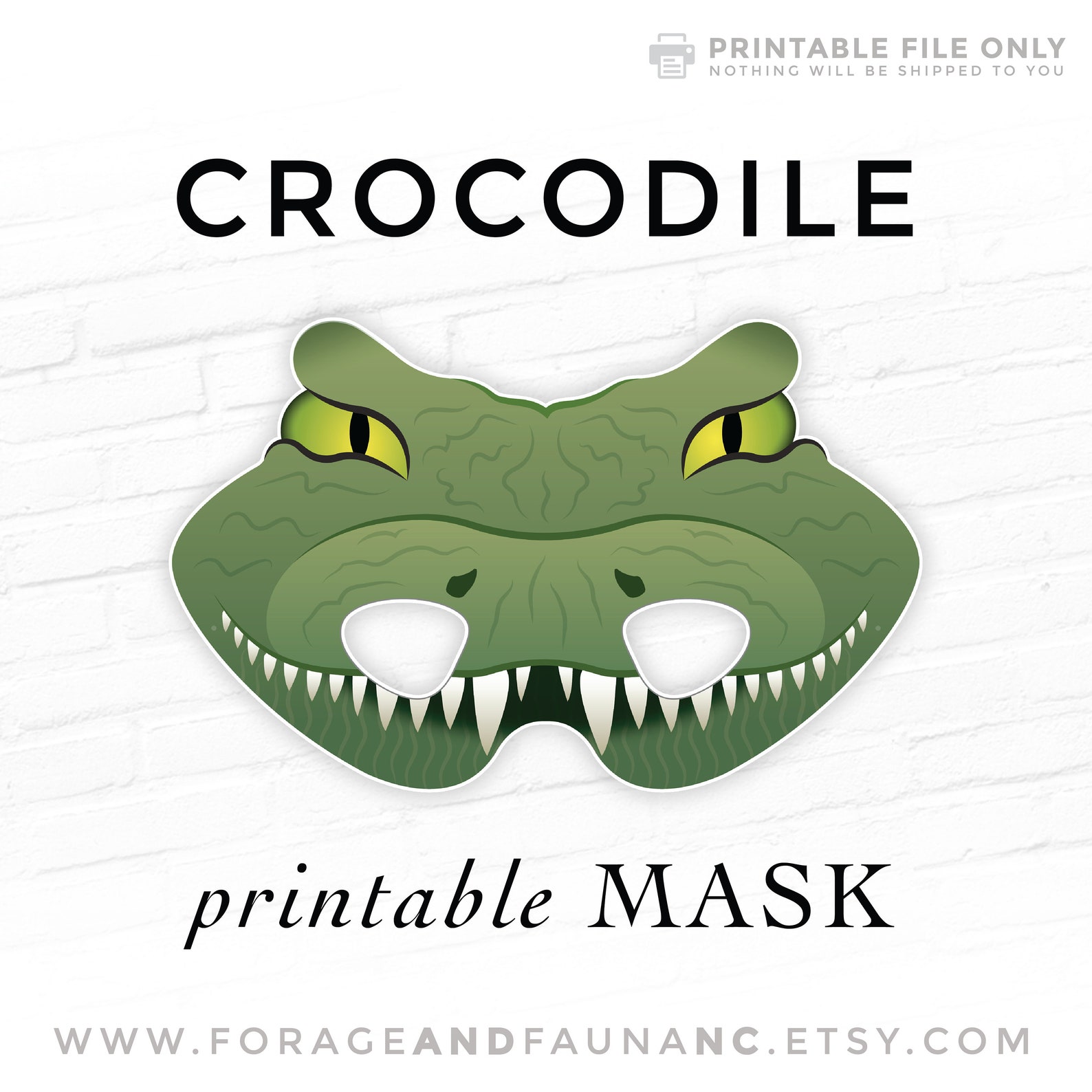 Crocodile Printable Animal Mask Reptile Dinosaur Birthday Halloween Party Mask Lizard Lion ...