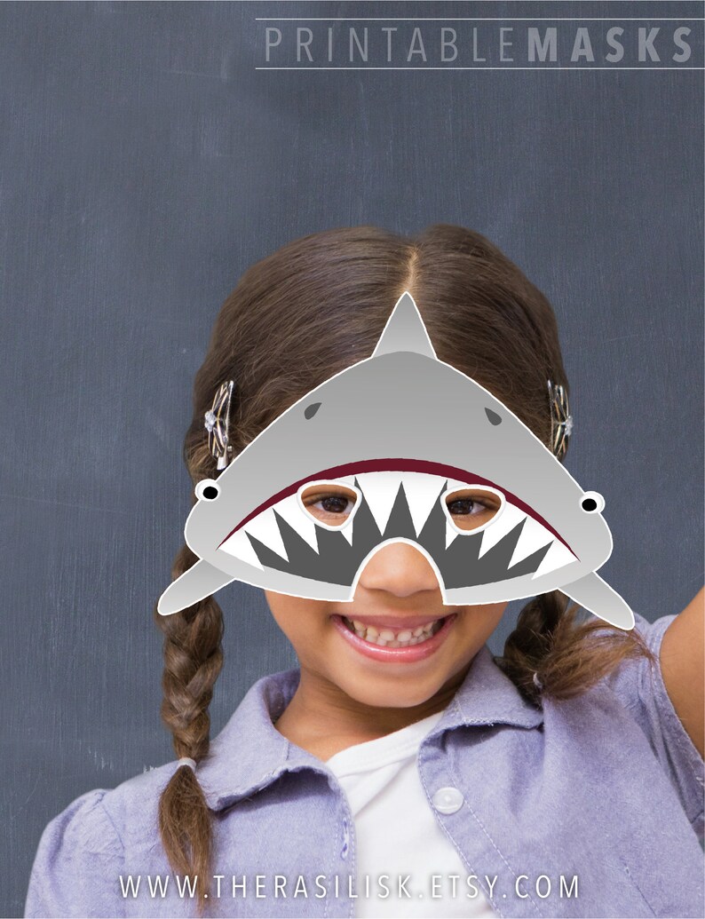 Shark Mask Printable Mask Great White Shark Party Mask - Etsy