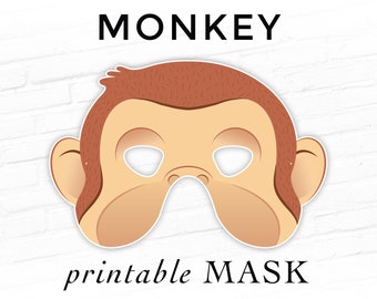 Monkey Chimpanzee Macaque Printable Halloween Mask, Curious Monkey Costume, Year of the Monkey