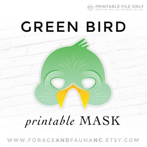 Green Bird Printable Mask Costume Parrot Tanager Budgerigar Parakeet Bee Eater Printable Honeycreeper Easter Party Halloween Photo Booth