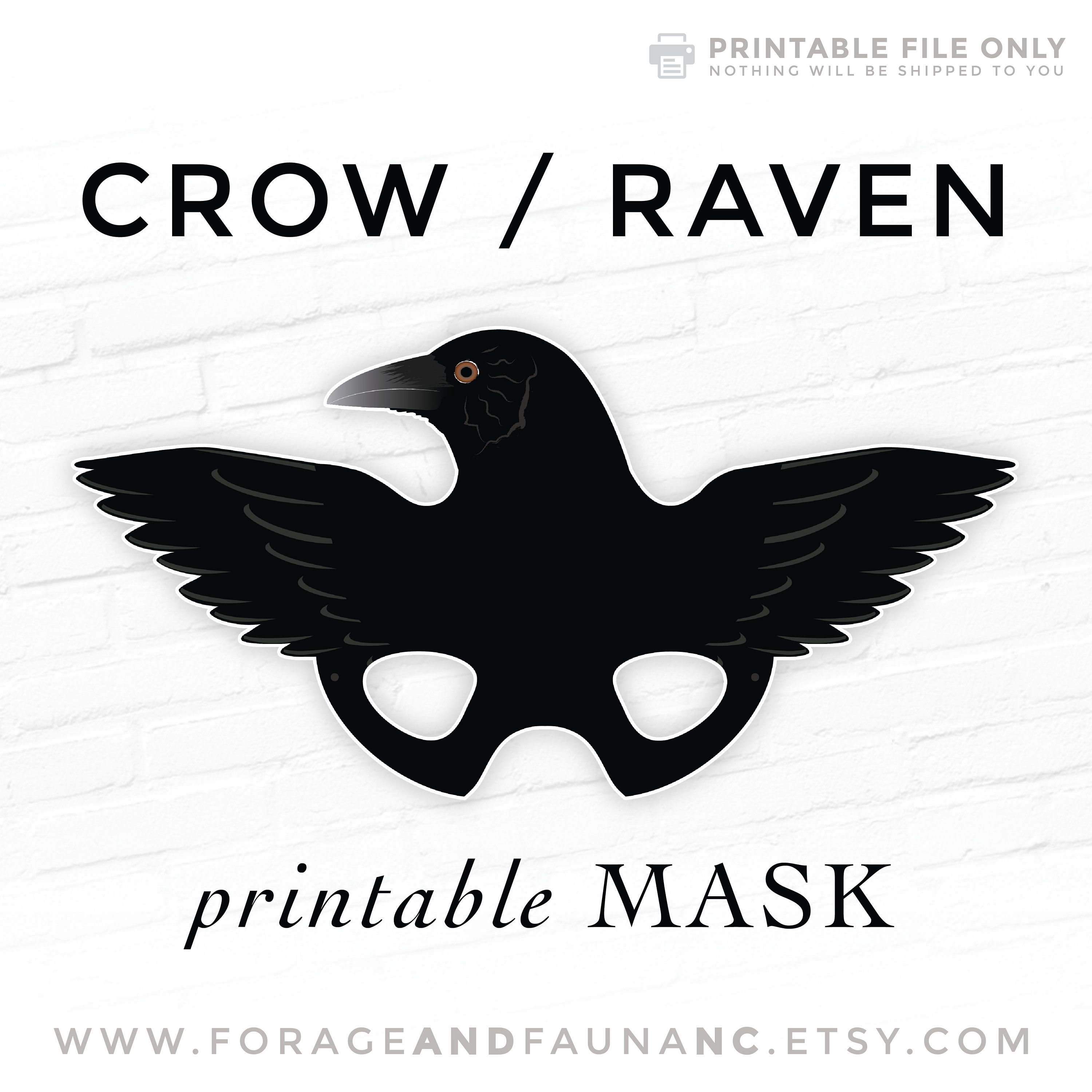 Crow Printable Mask Costume Blackbird Cowbird Raven Grackle Starling Phoebe Oriole Party Halloween Photo Booth Props Jake Edgar Allen Poe