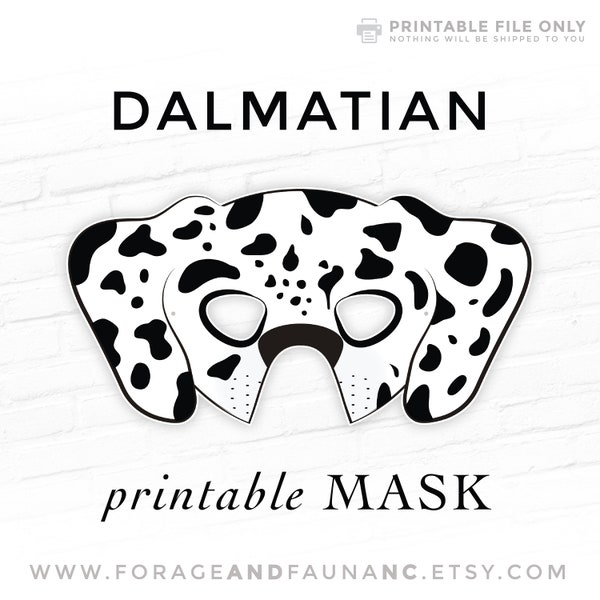 Dalmatien imprimable chien animal masque doggo chiot masque noir blanc tacheté chien Halloween fête accessoire photomaton accessoires enfants costume 101 cosplay