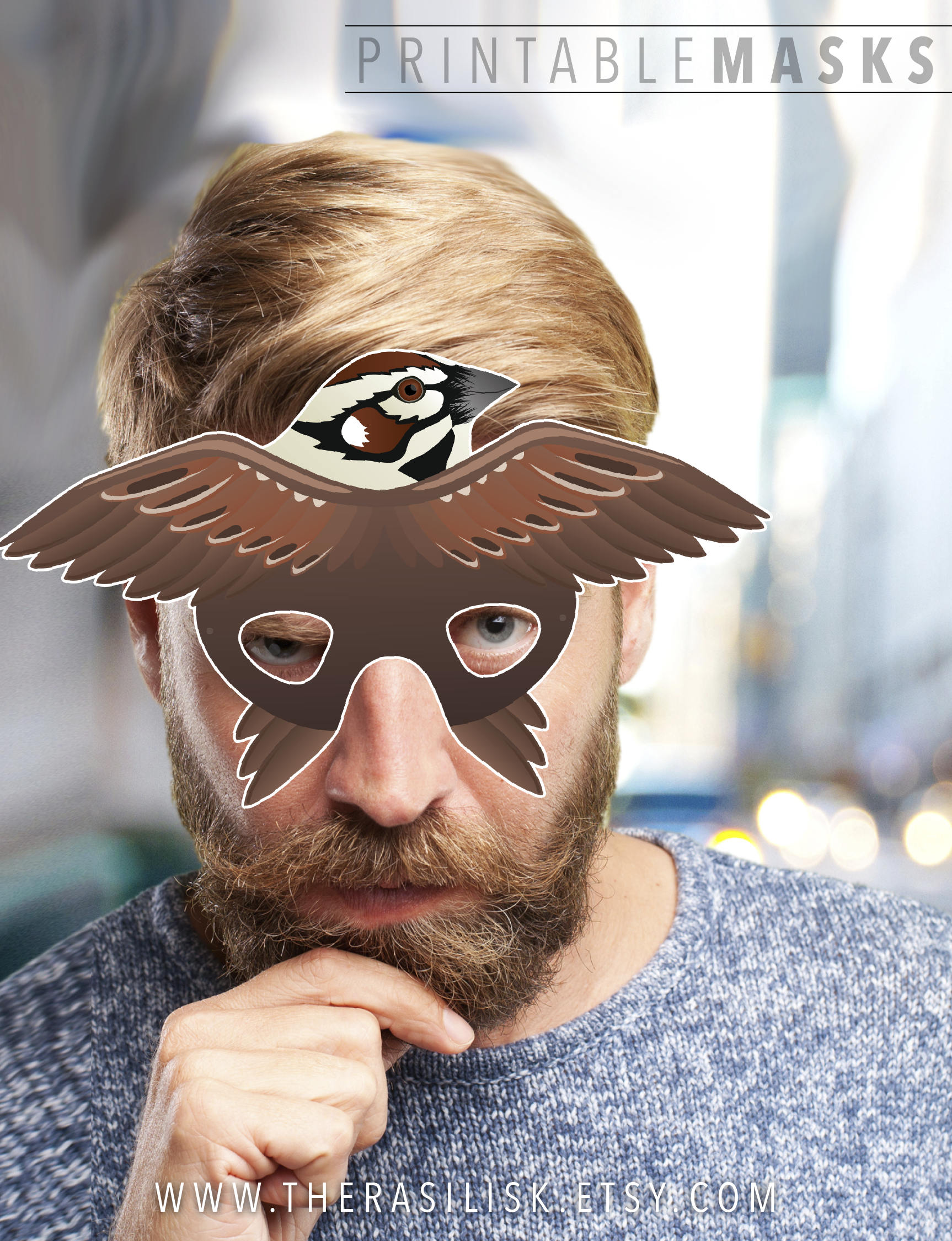Printable Bird Mask Sparrow Printable Mask Animal Masks Etsy