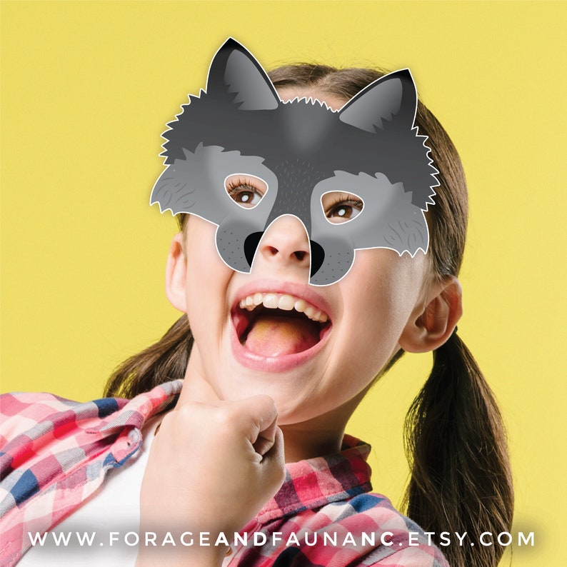 Gray Wolf Printable Halloween Mask Grey Wolfdog Big Bad Wolf Direwolf Photo Booth Prop Fairy Tale Costume Husky Malamute Sleddog Shepherd image 2