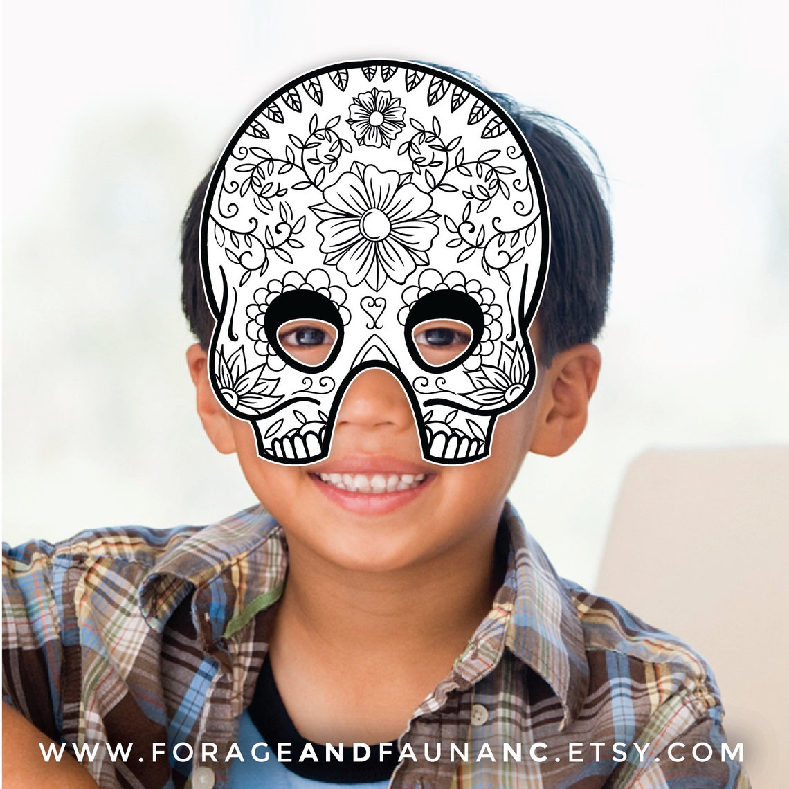 Coloring Fun Day of the Dead Printable Mask Activity Mexican Etsy