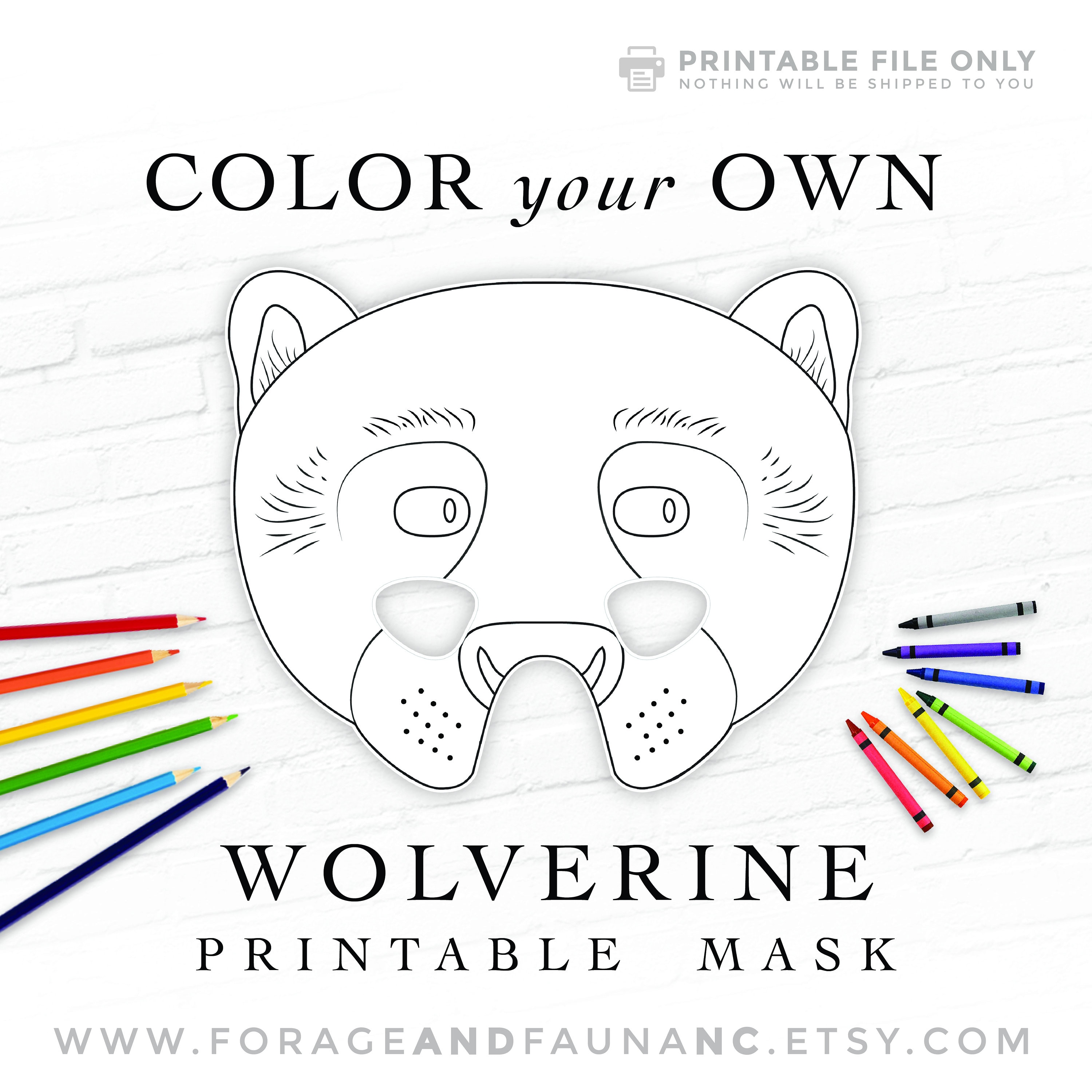 Wolverine Coloring Mask Fun Activity Party Mask Printable Masquerade Mask Birthday Party Photo Booth Prop Weasel Bear