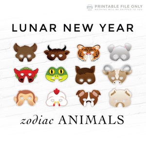 Il 2025 è l'anno del serpente di legno, maschere del capodanno lunare, zodiaco cinese, 12 maschere stampabili, maschera di coniglio, tigre, toro, ratto, scimmia, costume, oroscopo