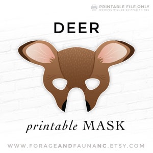 Cerf Costume imprimable masque biche animal de la forêt mascarade fête d'anniversaire Bambi masque Halloween Photomaton accessoire queue blanche en jachère Silka