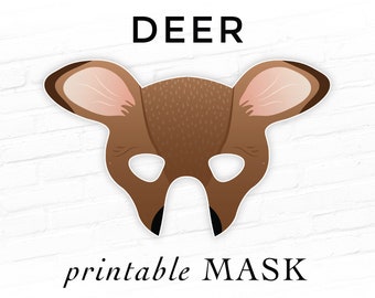 Deer Printable Costume Mask Doe Woodland Animal Mask Masquerade Birthday Party Bambi Mask Halloween Photo Booth Prop White Tail Fallow Silka