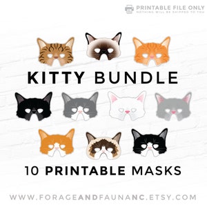 Kitty Cat Mask Bundle! 10 Cat Mask Designs Kitty Halloween Masks Photo Booth Prop Black White Orange Tabby Siamese Ragdoll Tuxedo Cats