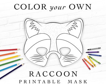 Raccoon Mask Printable Coloring Book Page Animal Mask Birthday Party Activity Photo Booth Props Halloween Printable Kids Costume Racoon