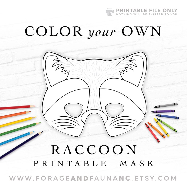 Raccoon Mask Printable Coloring Book Page Animal Mask Birthday Party Activity Photo Booth Props ...