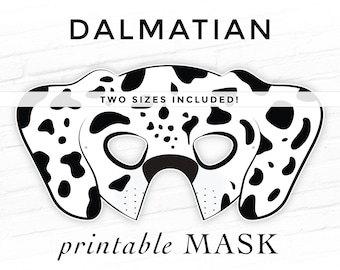 Dalmatian Printable Dog Mask Doggo Puppy Black White Spotted Canine Halloween Party Prop Photo Booth Kids Costume 101 Cosplay Fairy Tale