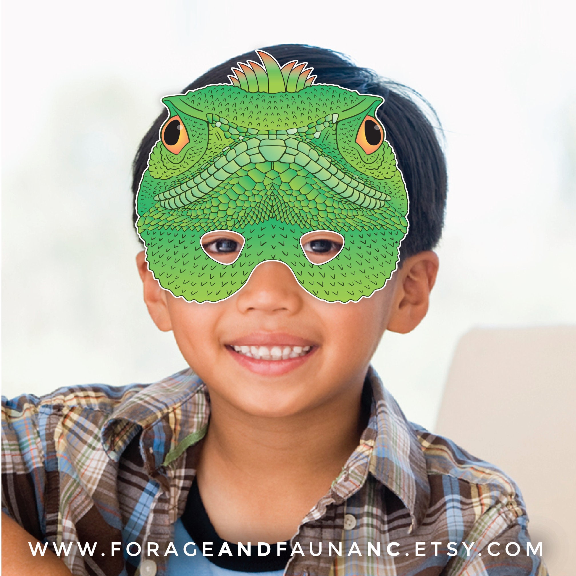 Iguana Lizard Printable Animal Mask Halloween Costume Green Giant Lizard Reptile Herpers ...