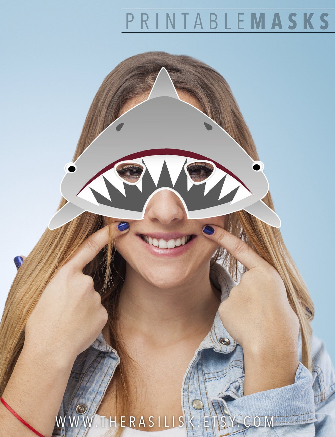 Shark Mask Printable Mask Great White Shark Party Mask - Etsy