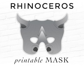 Printable Mask Rhino Mask Rhinoceros Mask Halloween Mask Cosplay Mask Masquerade Mask Animal Mask Halloween Photo Booth Birthday Party Props