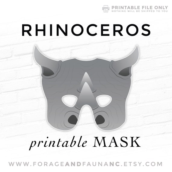 Printable Mask Rhino Mask Rhinoceros Mask Halloween Mask Etsy UK