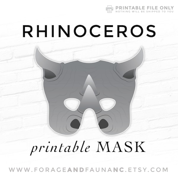 Printable Mask Rhino Mask Rhinoceros Mask Halloween Mask Cosplay Mask Masquerade Mask Animal Mask Halloween Photo Booth Birthday Party Props