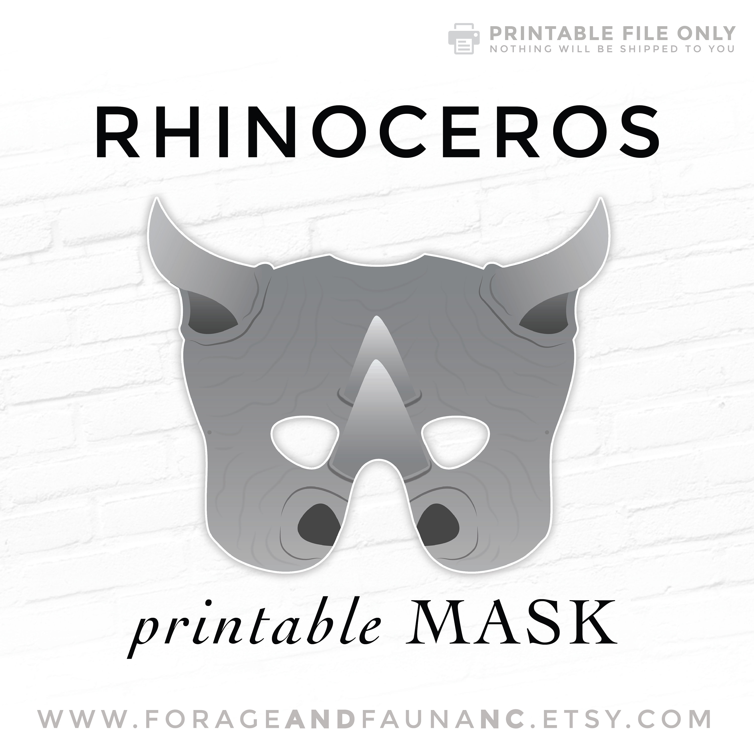 Printable Mask Rhino Mask Rhinoceros Mask Halloween Mask Cosplay Mask